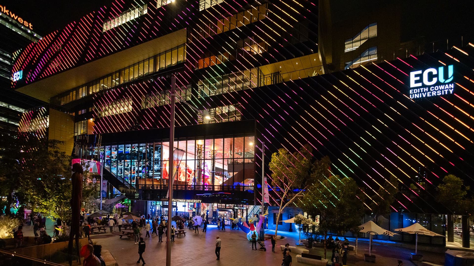 Edith Cowan University lit up at night